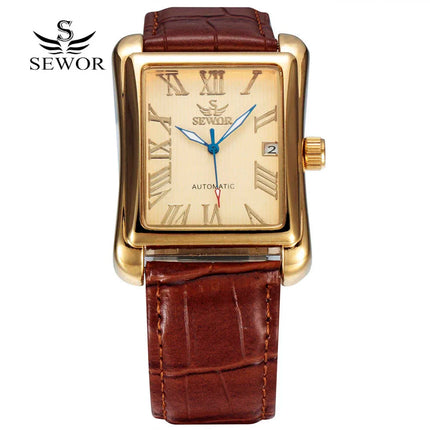 SEWOR Luxury Men Watches Fashion Rectangle Watches Men Gold Automatic Mechanical Watches Men Man Watches relogio masculino