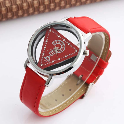 Womage Women Watches Ladies Watches Fashion Triangle Watches Women Transparent  Watches Quartz Wristwatches Leather reloj mujer