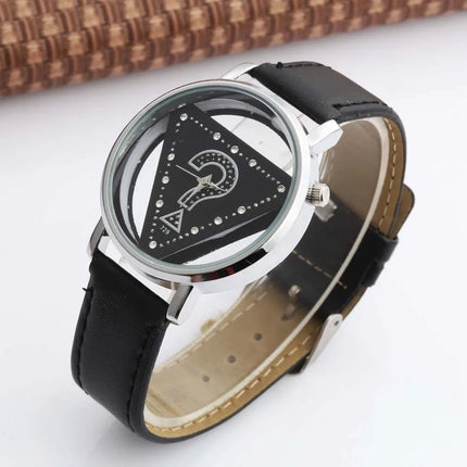 Womage Women Watches Ladies Watches Fashion Triangle Watches Women Transparent  Watches Quartz Wristwatches Leather reloj mujer