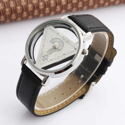 Womage Women Watches Ladies Watches Fashion Triangle Watches Women Transparent  Watches Quartz Wristwatches Leather reloj mujer