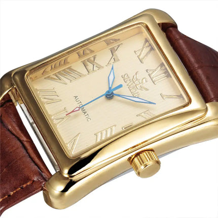 SEWOR Luxury Men Watches Fashion Rectangle Watches Men Gold Automatic Mechanical Watches Men Man Watches relogio masculino