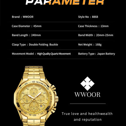 Relogio Masculino WWOOR Mens Watches 2024 Top Brand Luxury Wrist Watches For Men Gold Big Golden Male Chronograph Wristwatch Man