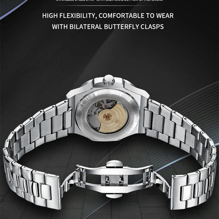 TEVISE New Automatic Mechanical Watch for Men Stainless Steel Waterproof Skeleton Watch Luminous Hands Luxury Gift for Men