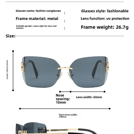 Curved One-Piece Sunglasses, Frameless Square Cut-Edge Design, UV400 Protection, Women's High-End Street Style
