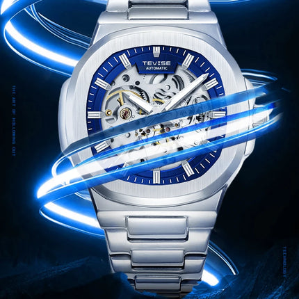 TEVISE New Automatic Mechanical Watch for Men Stainless Steel Waterproof Skeleton Watch Luminous Hands Luxury Gift for Men