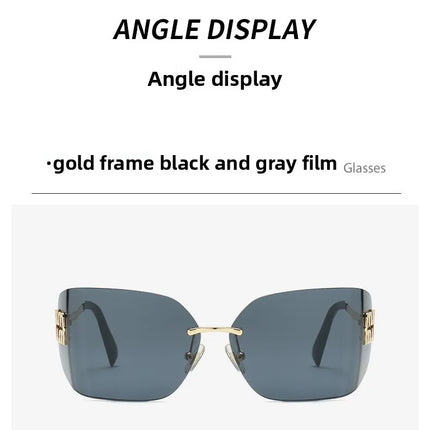 Curved One-Piece Sunglasses, Frameless Square Cut-Edge Design, UV400 Protection, Women's High-End Street Style