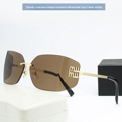 Curved One-Piece Sunglasses, Frameless Square Cut-Edge Design, UV400 Protection, Women's High-End Street Style