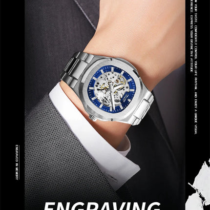 TEVISE New Automatic Mechanical Watch for Men Stainless Steel Waterproof Skeleton Watch Luminous Hands Luxury Gift for Men