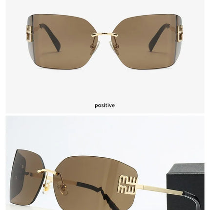 Curved One-Piece Sunglasses, Frameless Square Cut-Edge Design, UV400 Protection, Women's High-End Street Style