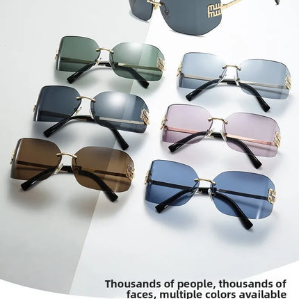 Curved One-Piece Sunglasses, Frameless Square Cut-Edge Design, UV400 Protection, Women's High-End Street Style