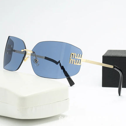 Curved One-Piece Sunglasses, Frameless Square Cut-Edge Design, UV400 Protection, Women's High-End Street Style