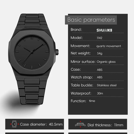 Fashion Classic Creative Plastic Watches Quartz Watches Black Waterproof Watches Men's Business Watches Hot Sale