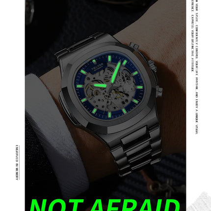 TEVISE New Automatic Mechanical Watch for Men Stainless Steel Waterproof Skeleton Watch Luminous Hands Luxury Gift for Men