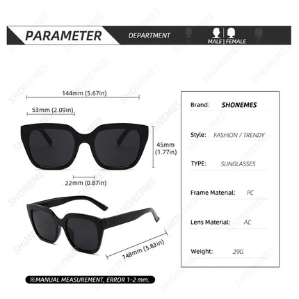 SHONEMES Square Sunglasses Vintage Men Women Shades Big Frame Outdoor UV400 Sun Glasses Black White for Female Male