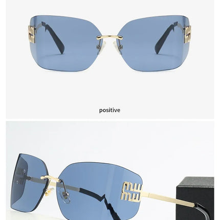 Curved One-Piece Sunglasses, Frameless Square Cut-Edge Design, UV400 Protection, Women's High-End Street Style