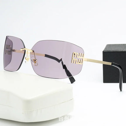 Curved One-Piece Sunglasses, Frameless Square Cut-Edge Design, UV400 Protection, Women's High-End Street Style