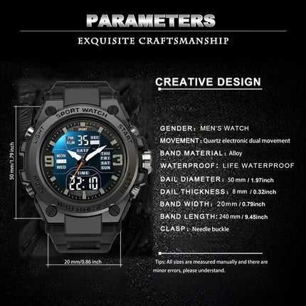 Fashionable and trendy men's sports and leisure watches, multifunctional electronic watches for teenagers and students