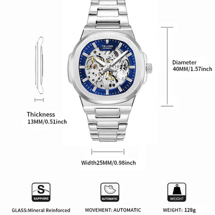 TEVISE New Automatic Mechanical Watch for Men Stainless Steel Waterproof Skeleton Watch Luminous Hands Luxury Gift for Men