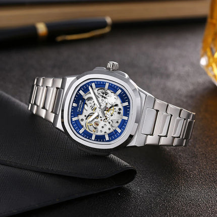 TEVISE New Automatic Mechanical Watch for Men Stainless Steel Waterproof Skeleton Watch Luminous Hands Luxury Gift for Men