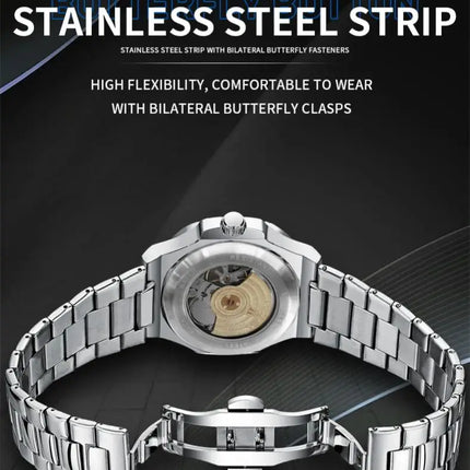 TEVISE New Automatic Mechanical Watch for Men Stainless Steel Waterproof Skeleton Watch Luminous Hands Luxury Gift for Men