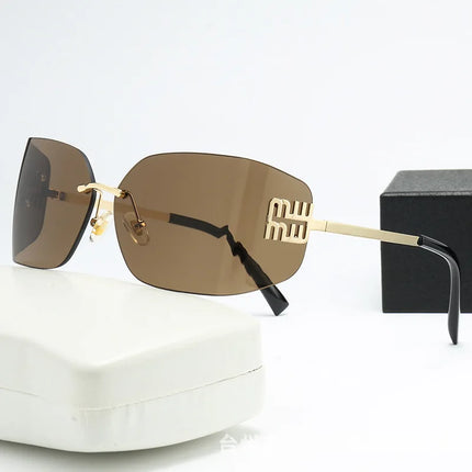 Curved One-Piece Sunglasses, Frameless Square Cut-Edge Design, UV400 Protection, Women's High-End Street Style