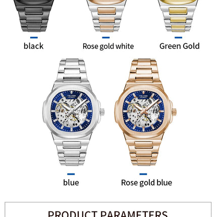 TEVISE New Automatic Mechanical Watch for Men Stainless Steel Waterproof Skeleton Watch Luminous Hands Luxury Gift for Men