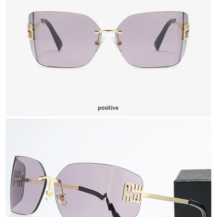 Curved One-Piece Sunglasses, Frameless Square Cut-Edge Design, UV400 Protection, Women's High-End Street Style