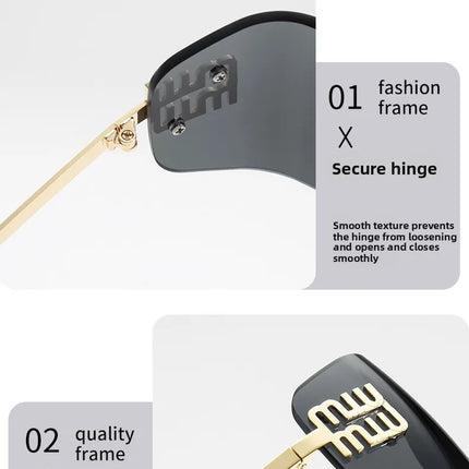 Curved One-Piece Sunglasses, Frameless Square Cut-Edge Design, UV400 Protection, Women's High-End Street Style