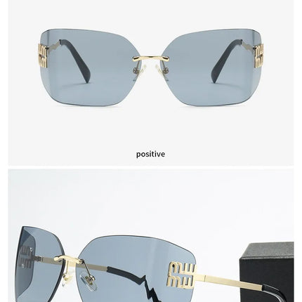 Curved One-Piece Sunglasses, Frameless Square Cut-Edge Design, UV400 Protection, Women's High-End Street Style