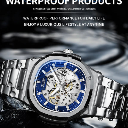 TEVISE New Automatic Mechanical Watch for Men Stainless Steel Waterproof Skeleton Watch Luminous Hands Luxury Gift for Men