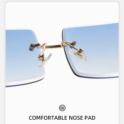 Hot-selling square rimless sunglasses, ultra-light, comfortable, multi-color lenses, stylish and practical.