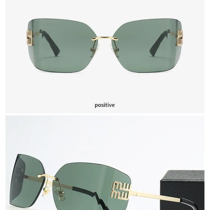 Curved One-Piece Sunglasses, Frameless Square Cut-Edge Design, UV400 Protection, Women's High-End Street Style