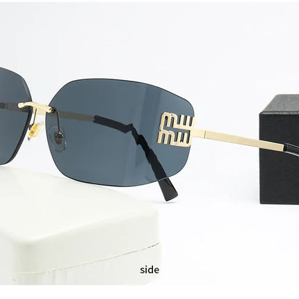 Curved One-Piece Sunglasses, Frameless Square Cut-Edge Design, UV400 Protection, Women's High-End Street Style